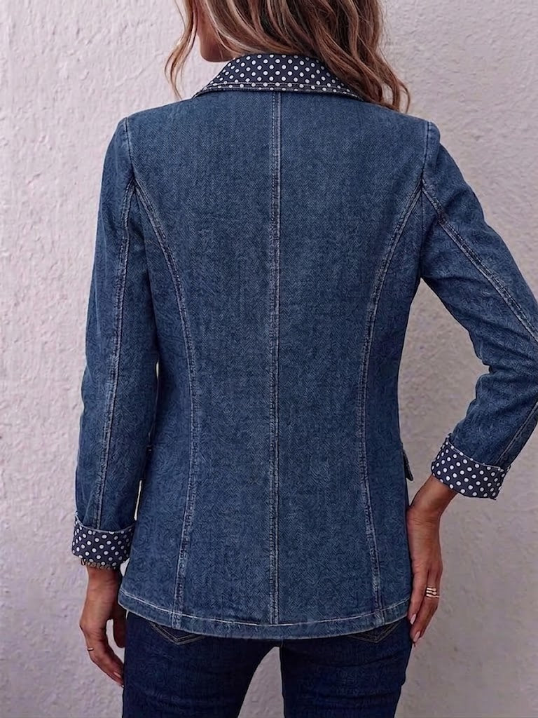 Polka-dot Lapel Double-breasted Denim Jacket