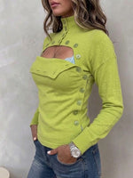 Slim-fit Knit Top With A Mock Neck And Button Detailing