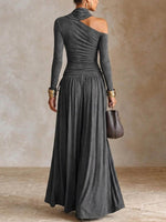 Women's Asymmetrical Off-shoulder Long Sleeve Maxi Dress With Tie Waist