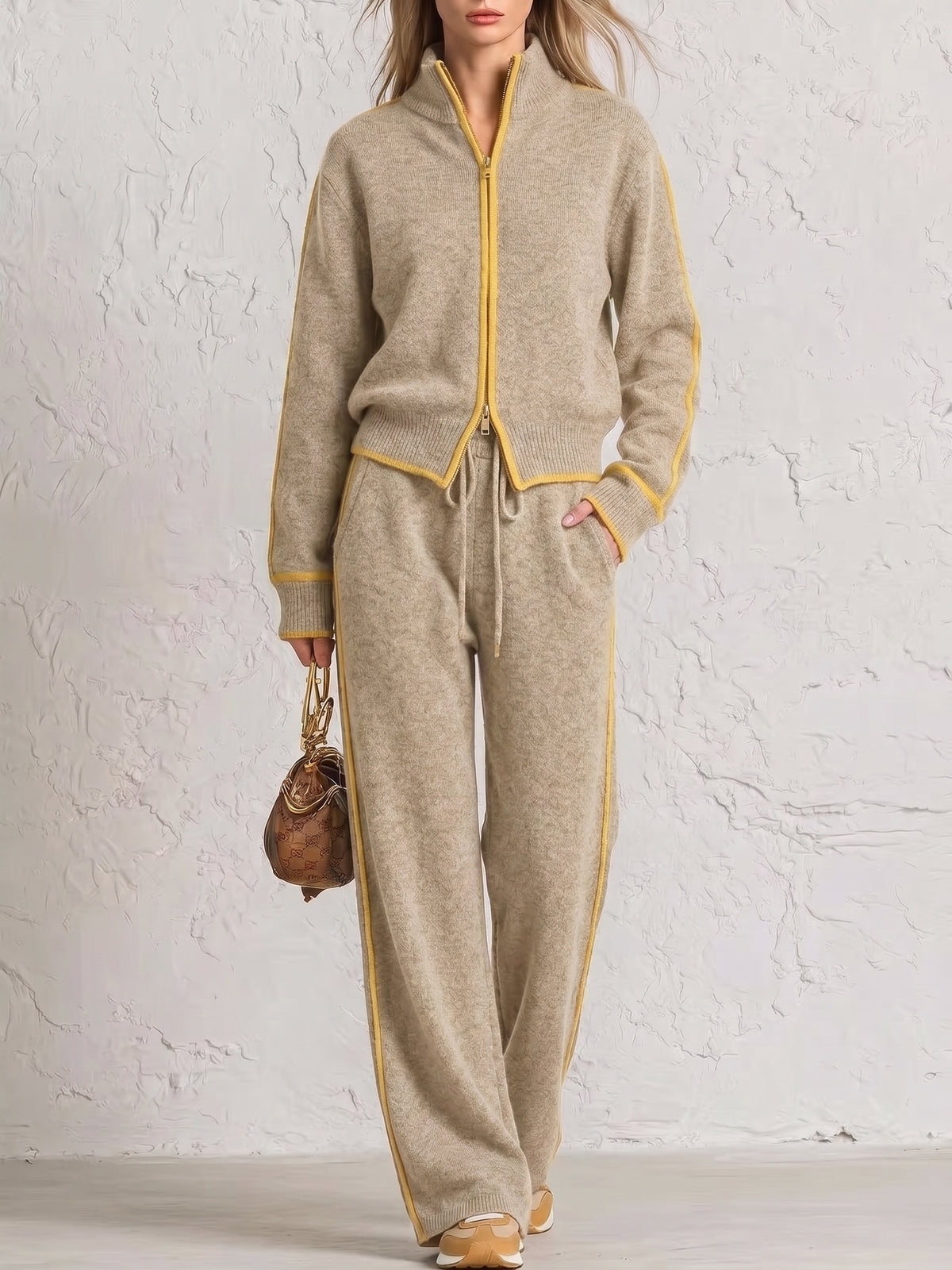 Chic Color Block Trim Knit Loungewear Set