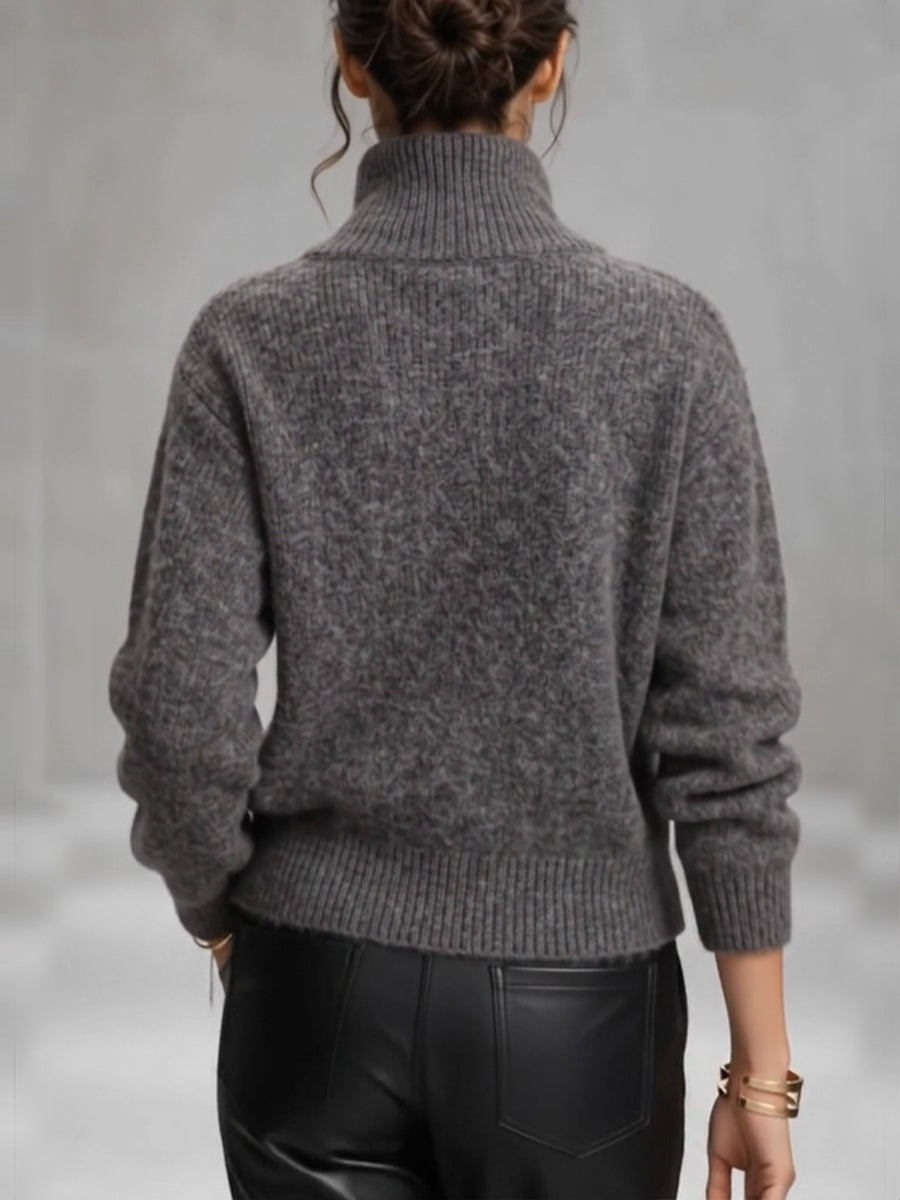 Cozy And Chic Wool-blend High-neck Zip-up Knit Cardigan With Dual-closure Detail.