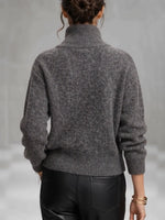 Cozy And Chic Wool-blend High-neck Zip-up Knit Cardigan With Dual-closure Detail.