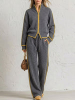 Chic Color Block Trim Knit Loungewear Set