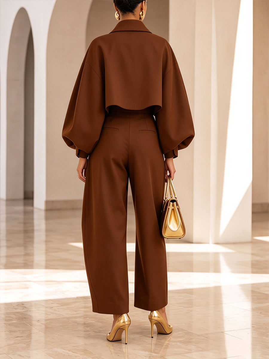 Sophisticated Rich Brown Pleated Wide-Leg Pants