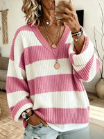 Cozy Striped V-Neck Knit Pullover