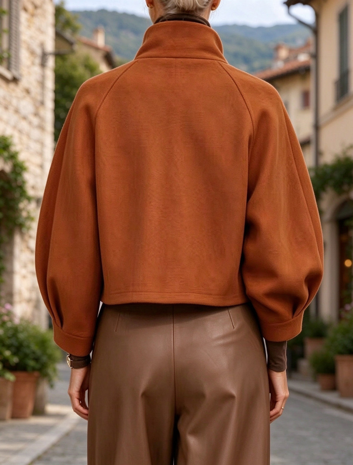 Chic Stand-collar Cropped Wool-blend Jacket