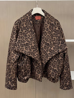 Chic Leopard-Print Open-Front Puffer Jacket