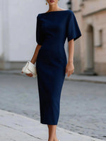 Women's Solid Color Classic Off-shoulder Short-sleeved Elegant Slim-fit Dress