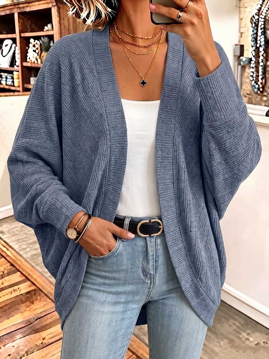 Women's Solid Color V-neck Long Sleeve Casual Loose Knit Cardigan