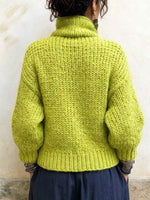Chunky Knit Asymmetrical Zip-Up Turtleneck Sweater