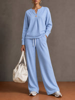 Chic Sky Blue Lounge Top & Wide-Leg Pants Set