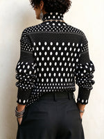 Elegant Polka Dot Ribbed Turtleneck Sweater