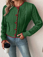 Festive Scalloped Heart-Button Knit Cardigan