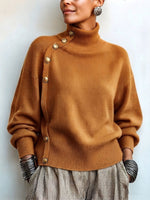Chic Elegant Asymmetrical Button Turtleneck Sweater