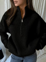 Chic Butter Yellow Quarter-Zip Ribbed Knit Sweater