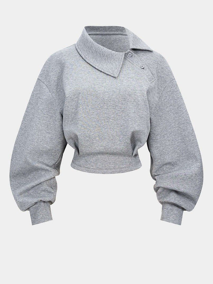 Casual Asymmetric-neck Cropped Sweatshirt