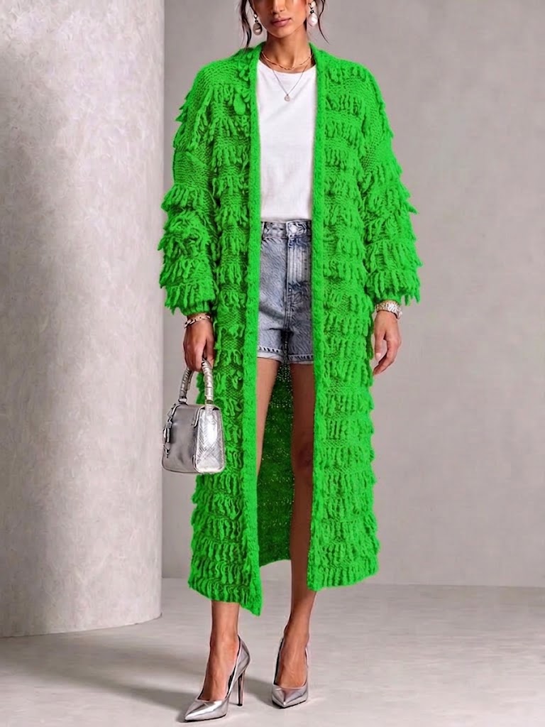 Loose-fit Knitted Cardigan With Fringe Details