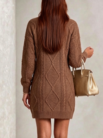 Diamond-cable Knit Knee-length Dress With A Round Neck