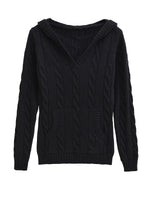 Casual Cable-knit V-neck Sweater With Hood