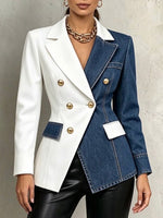 Chic Color-block Denim Blazer