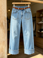 Relaxed Chic Pinstripe Light Wash Stretch Denim Wide-leg Jeans