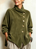 Chic High Funnel Neck Asymmetric Corduroy Top