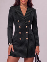 Women's Striped Printed Lapel Long-sleeved Casual Slim-fit Suit Dress