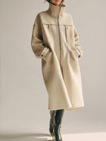 Chic Cream High-Neck Zip Midi Coat