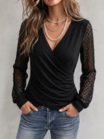 V-neck Wrap-style Long-sleeve Lace Top