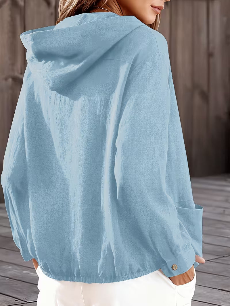 Adjustable Drawstring Hooded Lightweight Jacket