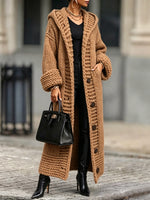 Casual, Relaxed-fit, Long, Chunky-knit Hooded Cardigan
