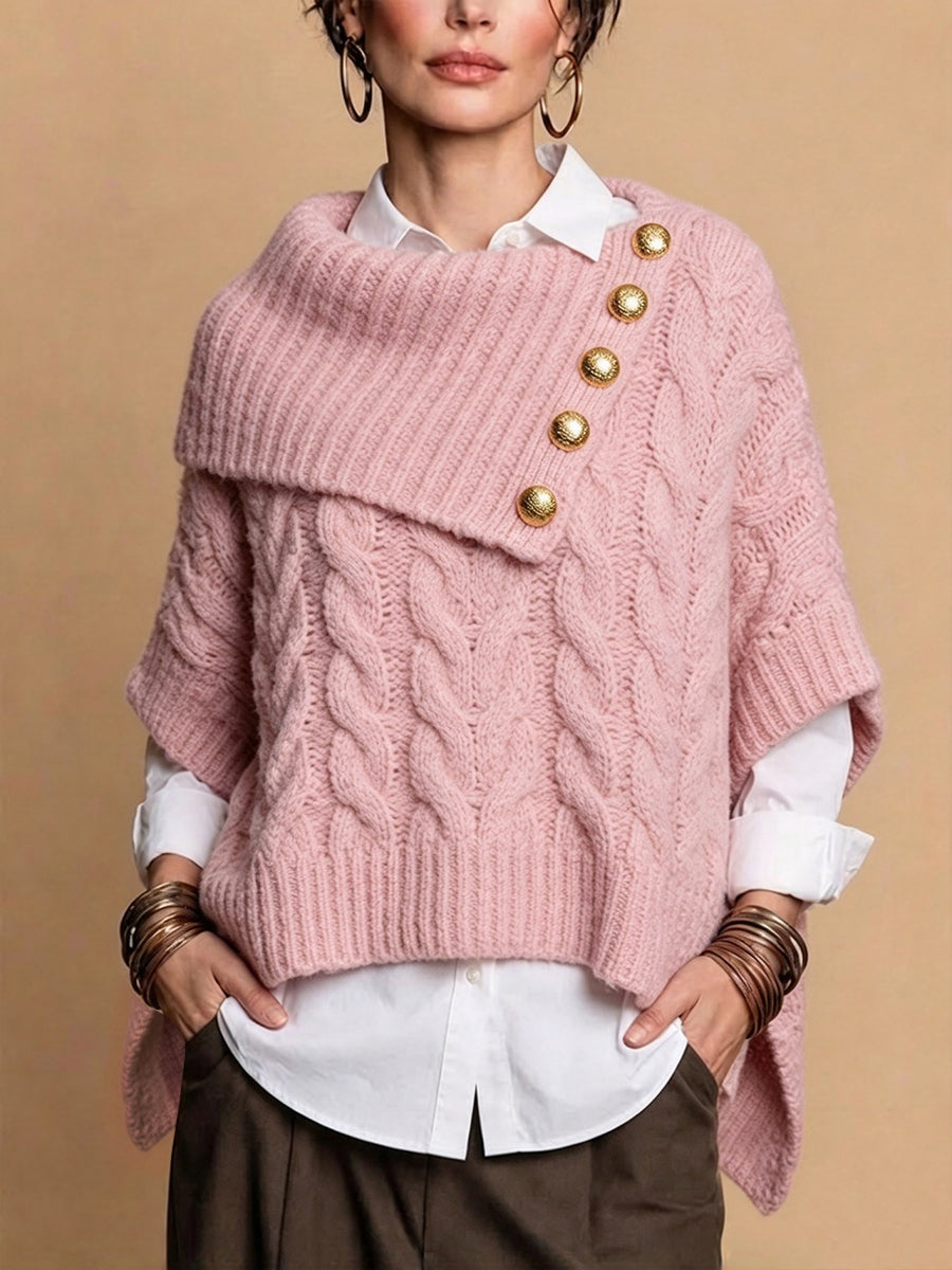 Chic Cable-knit Cape-style Sweater