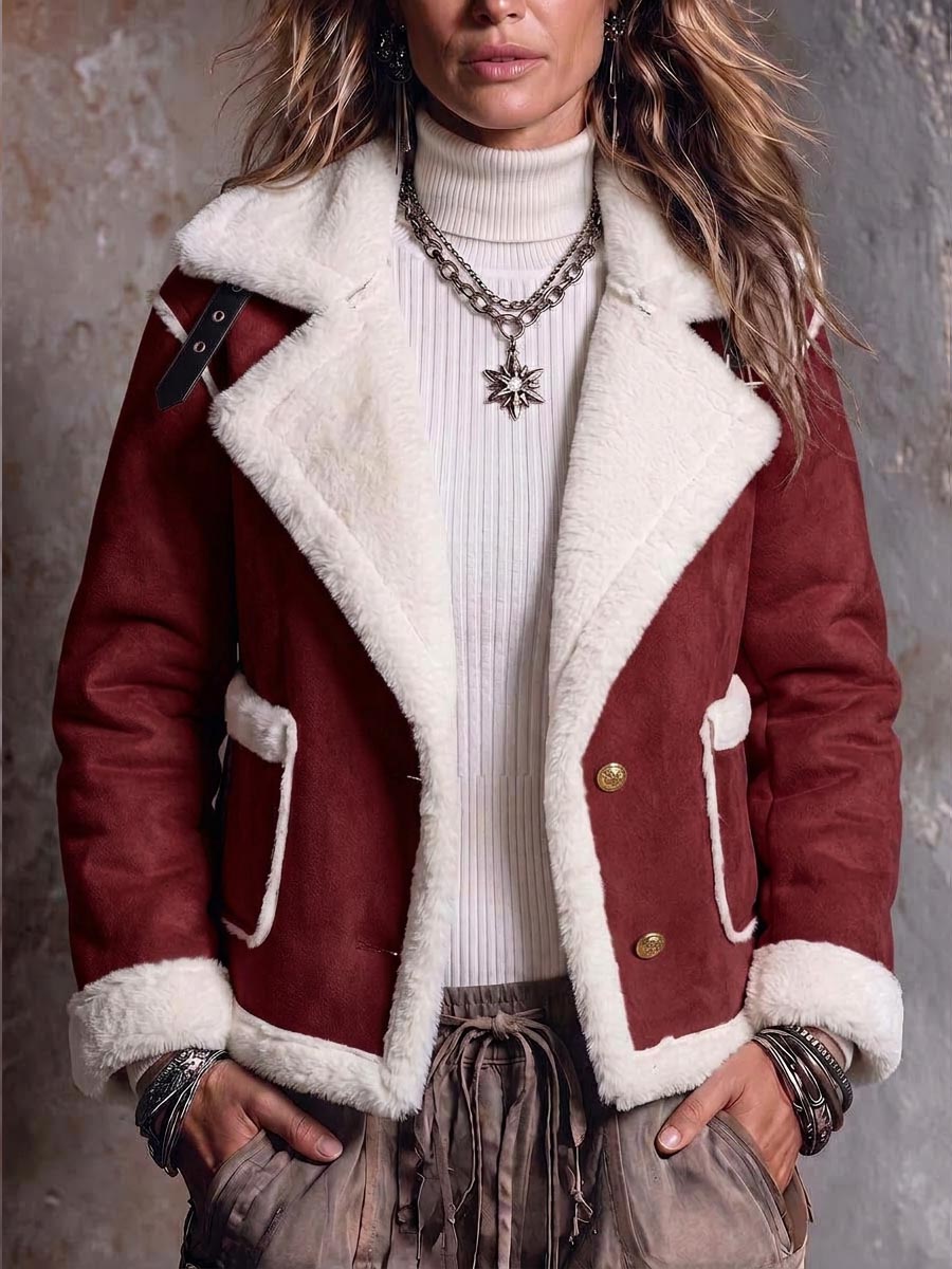 Women's Long-sleeved Casual Loose-fitting Faux Suede Jacket With Lapel