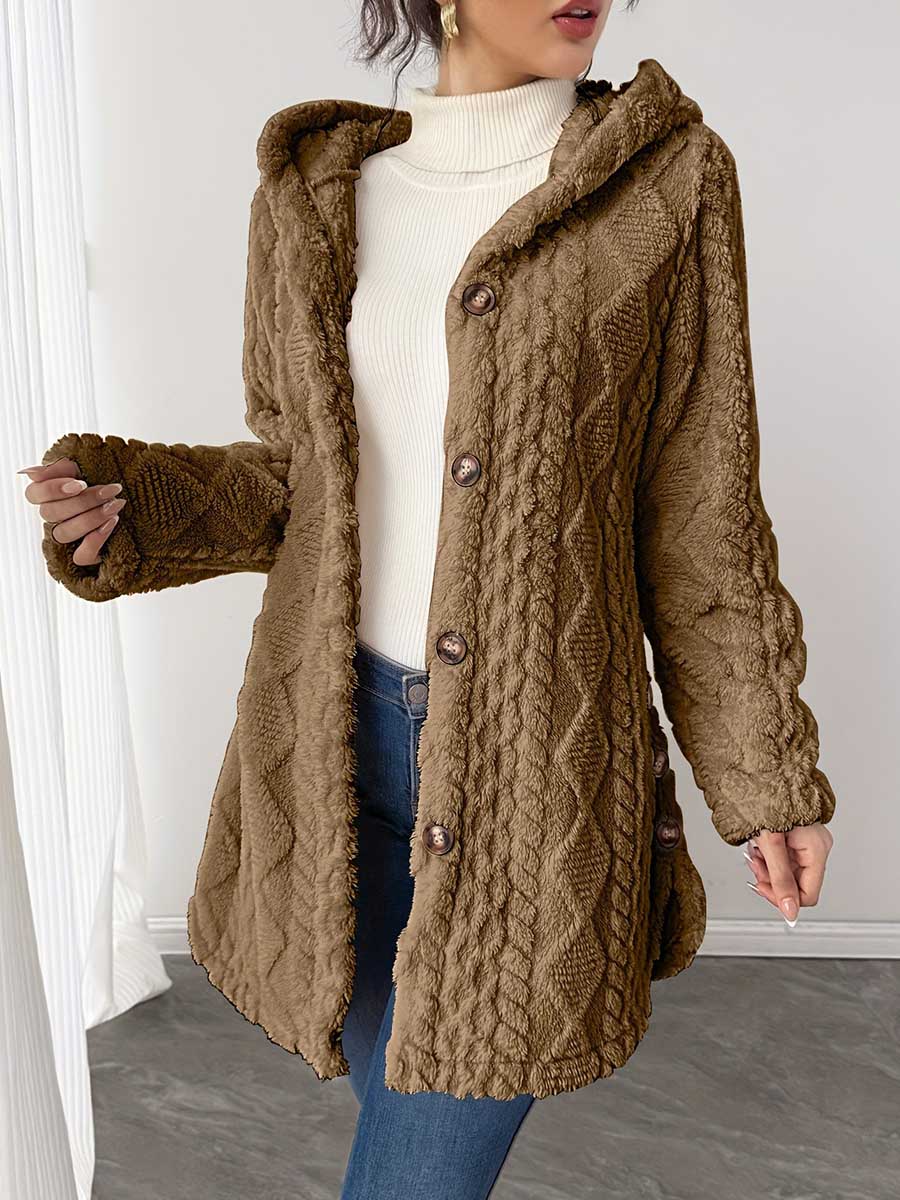 Women's Solid Color Long-sleeved Casual Loose Hooded Flannel Jacket