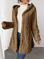 Women's Solid Color Long-sleeved Casual Loose Hooded Flannel Jacket