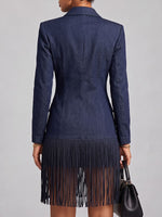 Women's Collared Long-sleeved Casual Loose-fitting Tassel Denim Dress