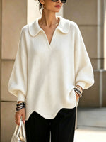 Women's Solid Color Collared Long-sleeved Casual Loose Pullover Knit Sweater