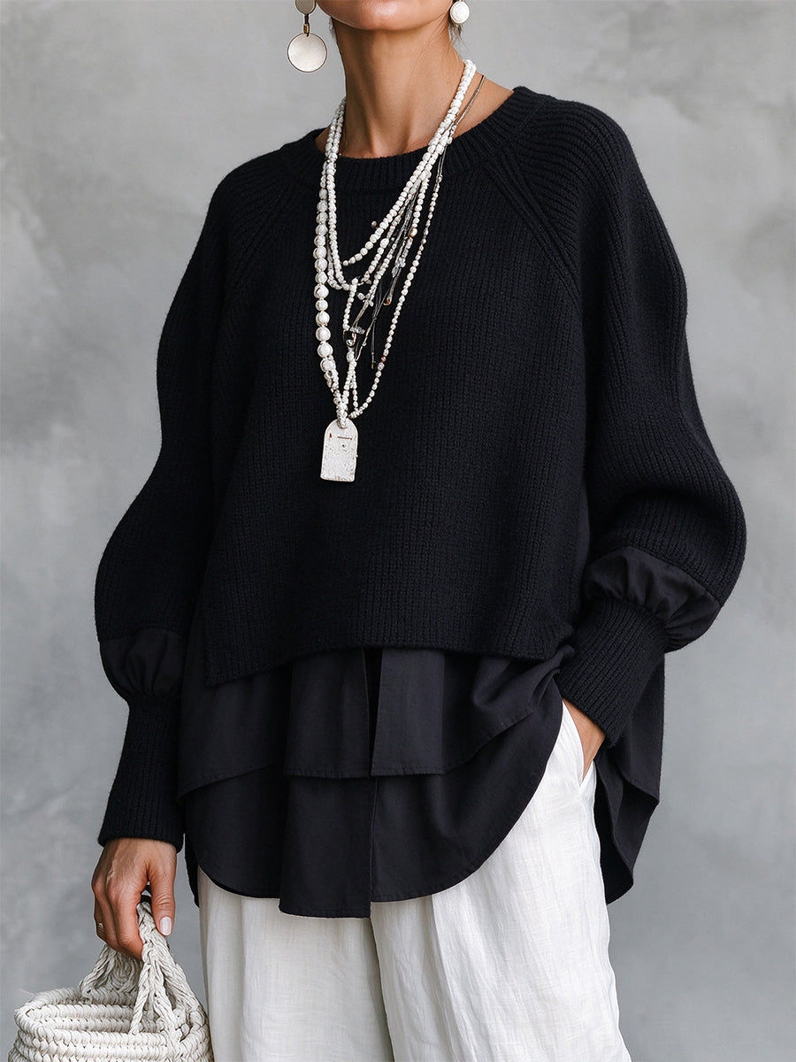 Chic Layered-Look Ribbed Knit Pullover