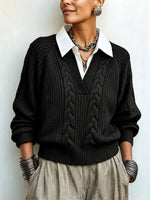Chic False Two-piece Cable-knit Sweater