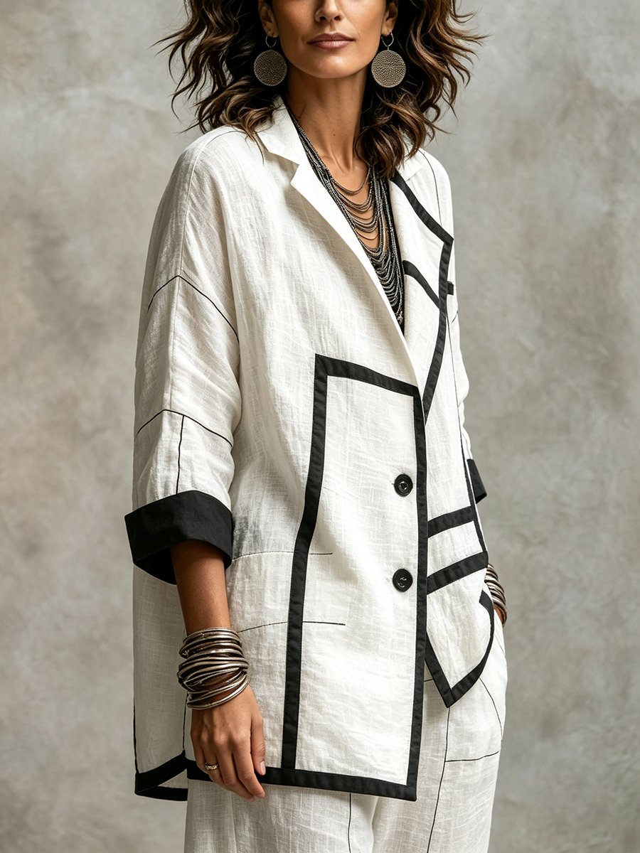 Modern Geometric Asymmetrical Black And White Jacket