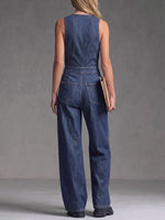 Women's V-neck Sleeveless Casual Loose Denim Wide-leg Jumpsuit