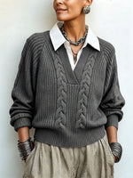 Chic False Two-piece Cable-knit Sweater
