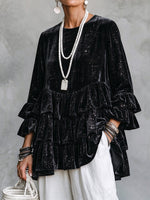 Glamorous Shimmer Velvet Ruffled Tiered Tunic