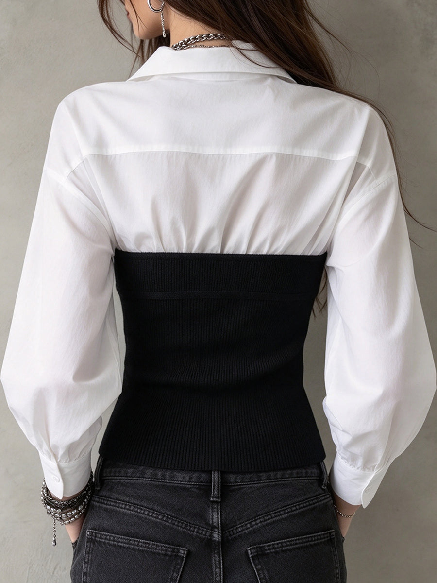 Chic Faux-layered Spliced knit Top