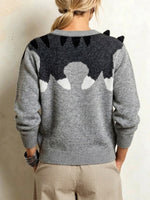 Loose-fit Crew-neck Knit Sweater With Cat Jacquard Pattern