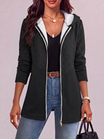 Women's Solid Color Lapel Long-sleeved Casual Loose Knitted Hooded Cardigan