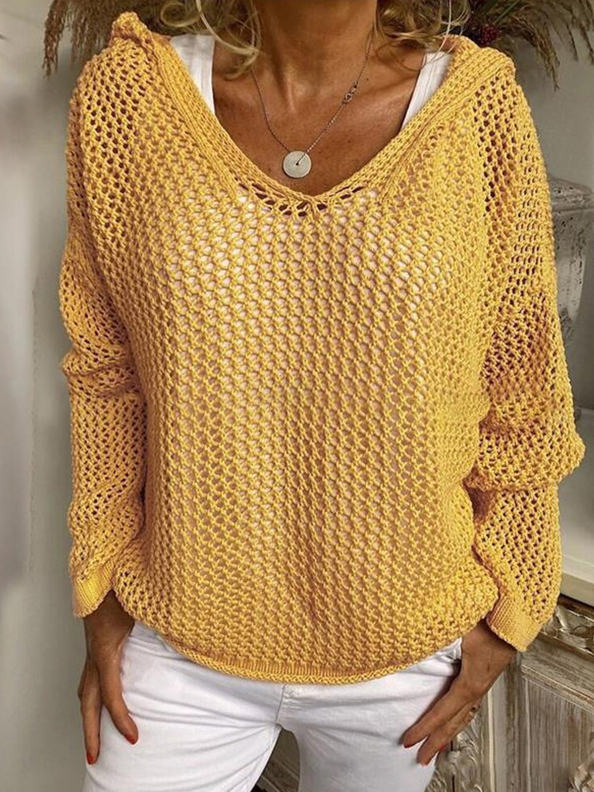 Casual Hooded Cotton Knit Top