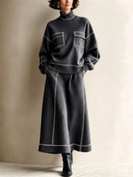 Chic Cozy Contrast Piping Knitted Two-piece Set