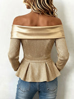 Elegant Metallic Off-shoulder Peplum Top