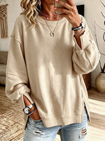 Casual Oversized Cotton Crew-neck Sweatshirt With Exposed Seams